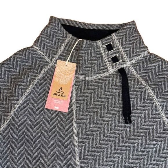 Rare PrAna Gray Mattea Sweater Wool Blend sz M asymmetrical mock collar tunic - Picture 2 of 8